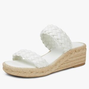 White and Tan Espadrille Wedges with Braided Straps